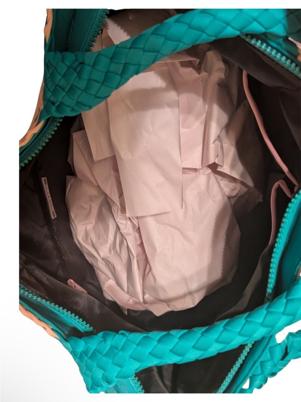 Wildfox Woven Beach Bag / Tote - NWT $125 retail - Turquoise & Cream Neoprene - Picture 6 of 6
